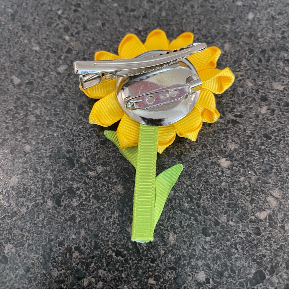 NEW "SUNFLOWER" Ribbon Sculpture Girls Hairbow Hairclip Pin Bow Boutique Summer - Picture 5 of 5